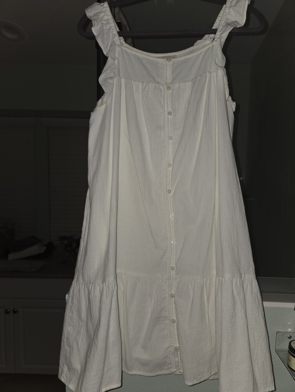 Women's White Button-Front Sundress with Ruffle Straps